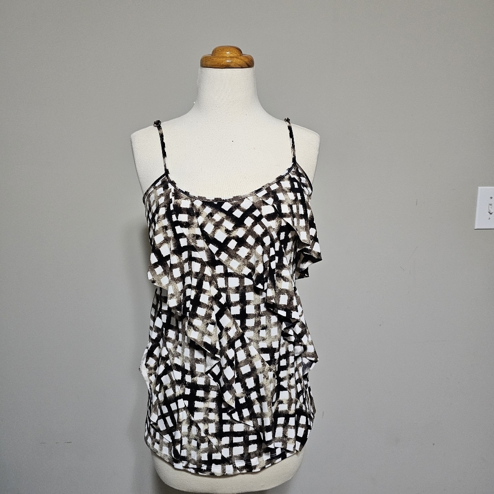 AB Studio Plaid Ruffle Cami Tank Top M